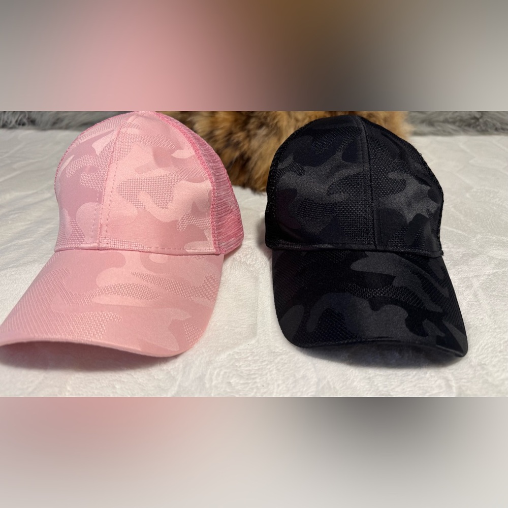 Camo Ponytail Baseball Cap Messy High Bun Ponytail Hat, Camouflage Pink Mesh